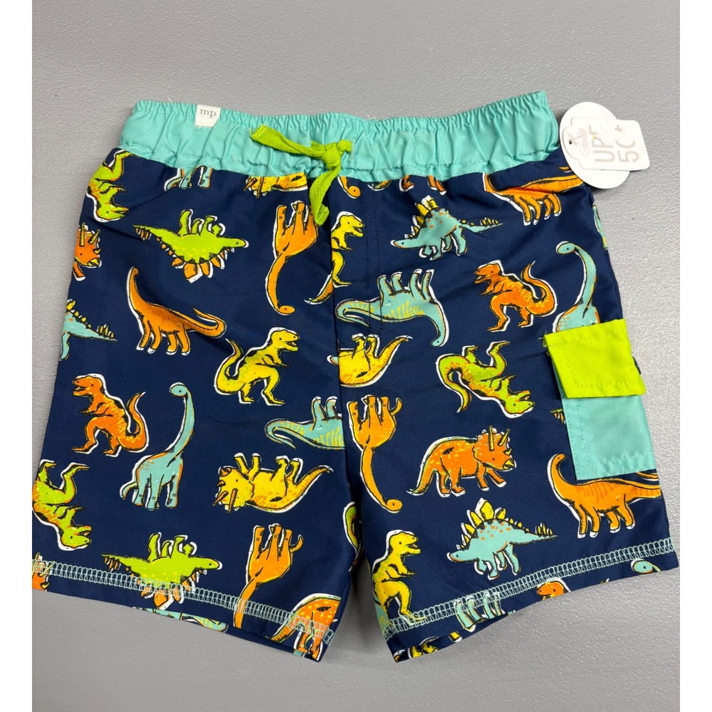 Mud Pie Boys Dinosaur Swim Trunks Navy Blue UPF 50+ Mesh Lined Shorts 2T-3T NEW